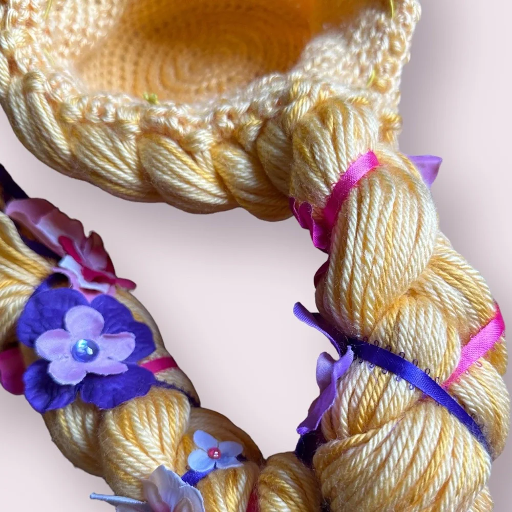 Kids Handmade Rupunzel Crocheted Yarn Wig Dress Up Costume Halloween